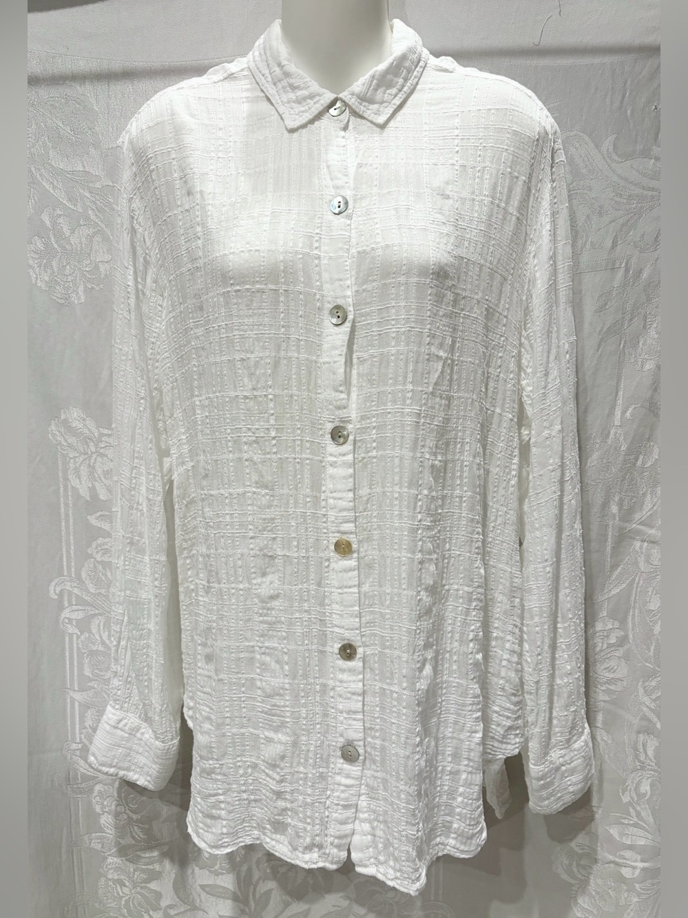 Bella Dahl White Cotton Gauze Loose Fit Shirt w/ Mother of Pearl Buttons S $160